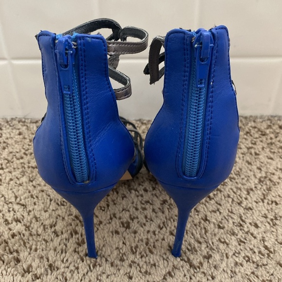 Blue/Silver/black strappy heels, 4.5 inch heel, size 7 - Picture 3 of 4
